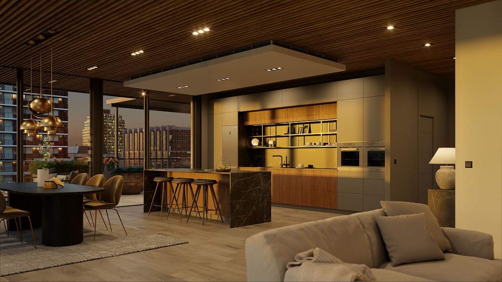 cocina abierta al salón con barra