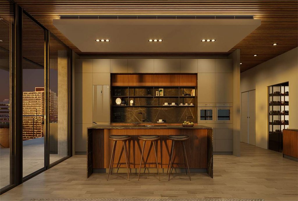 cocina abierta al salón con barra